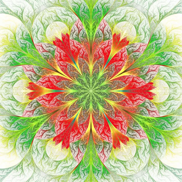 Bellissimo fiore frattale in rosso e verde. Computer generato gr — Foto Stock