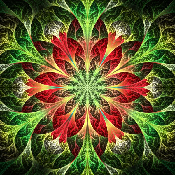 Bela flor fractal em vermelho e verde. Gr gerado por computador — Fotografia de Stock
