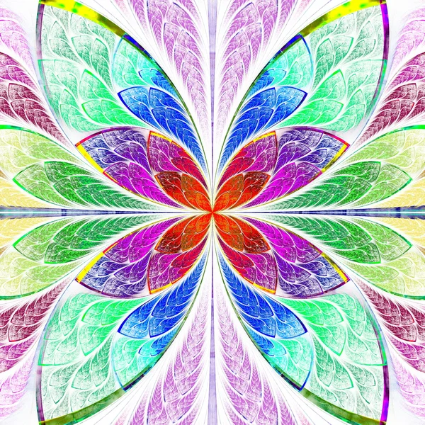 Symmetriska multicolor fraktal blomma i målat glas stil. Co — Stockfoto