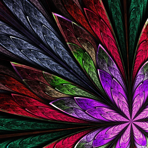 Flor fractal multicolor sobre fondo negro. Generar ordenador — Foto de Stock