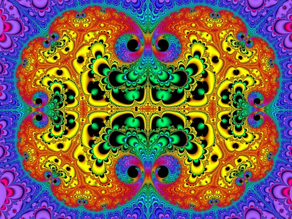 Patrón fractal simétrico como alfombra. Paleta azul y amarilla . —  Fotos de Stock