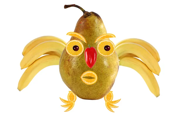 Funny portrait made from pears, bananas and oranges — Stock Photo, Image