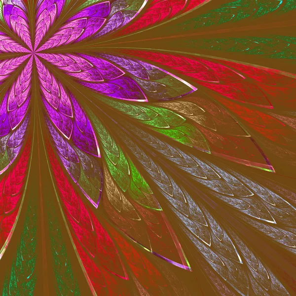 Mehrfarbige fraktale Blume auf braunem Hintergrund. Computergenerierung — Stockfoto