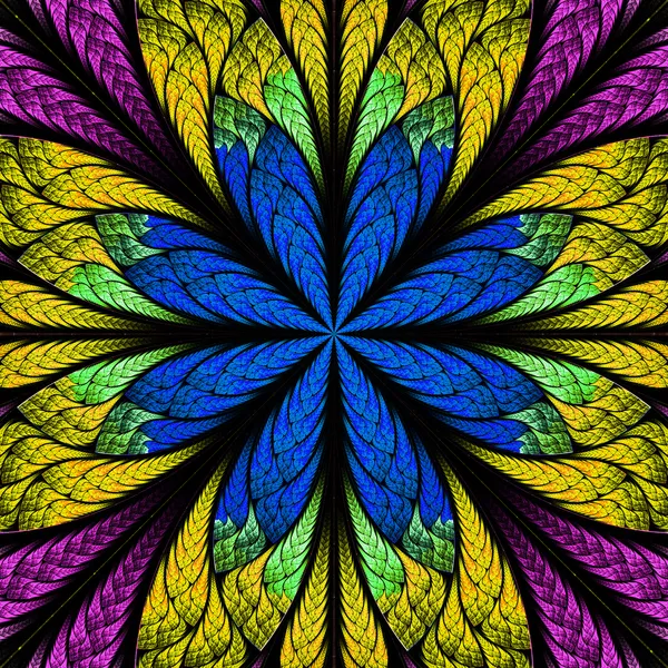 Symetryczny wzór w stylu witrażowe okna. fioletowy, niebieski — Zdjęcie stockowe
