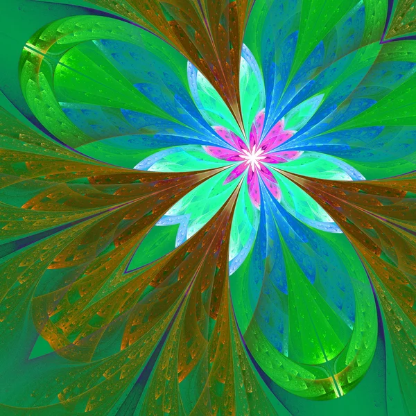 Belle fleur fractale multicolore en vert et marron . — Photo