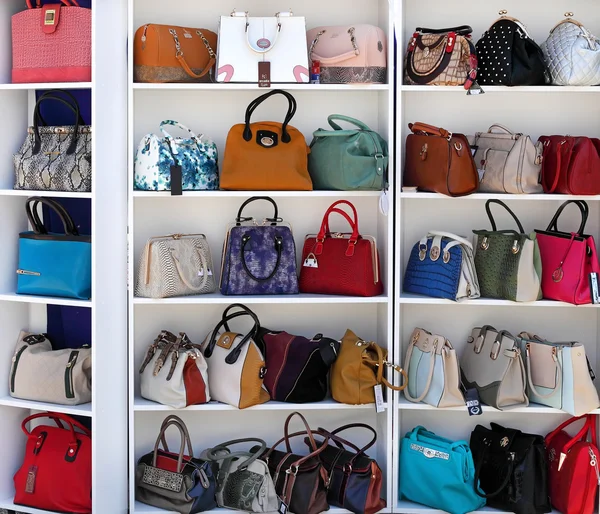 Chisinau, Moldova, May 25, leather goods exhibition, handbags, M — Stock Photo, Image