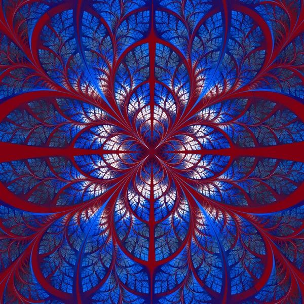 Motif symétrique des feuilles en bleu et rouge. Collecte  - — Photo