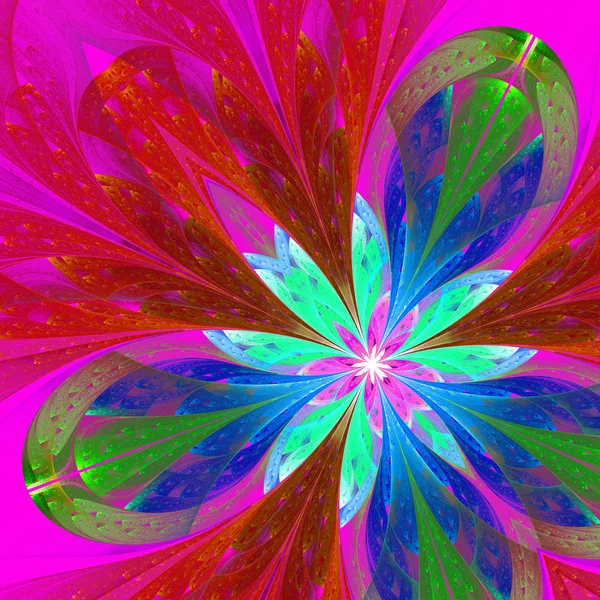 Multicolor beautiful fractal flower in green, purple and blue. C — Stock Photo, Image