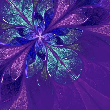 Mavi, mor ve yeşil güzel fractal çiçek.