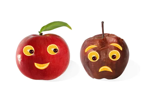 Nourriture créative. Portraits positifs et négatifs réalisés à partir de pommes — Photo