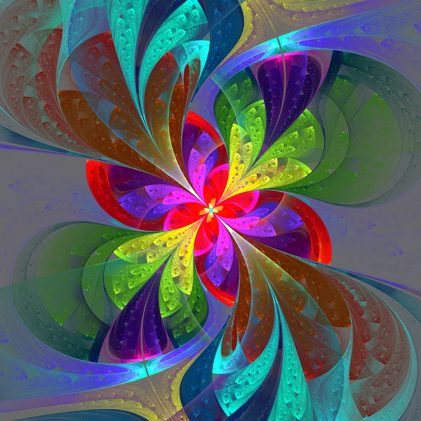 Multicolor beautiful fractal flower on gray background. — Stock Photo, Image