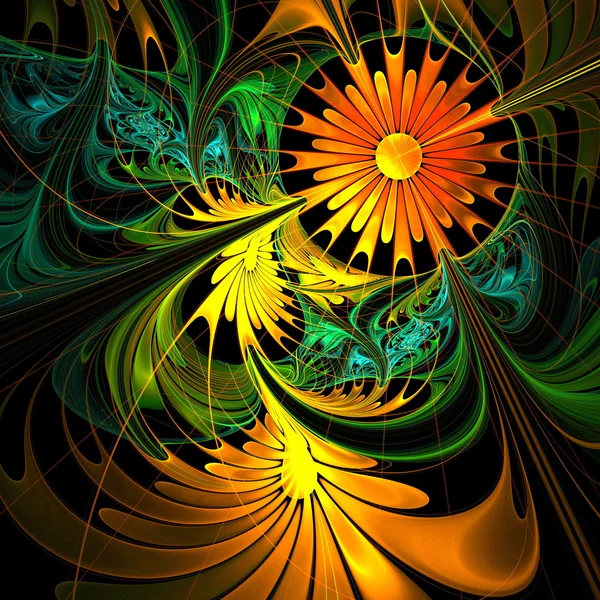 Blumenhintergrund. orange und grüne Palette. Fraktales Design. — Stockfoto