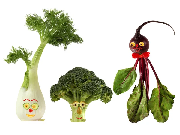 Funny portraits made ??from beet, fennel and broccoli — Stock Photo, Image