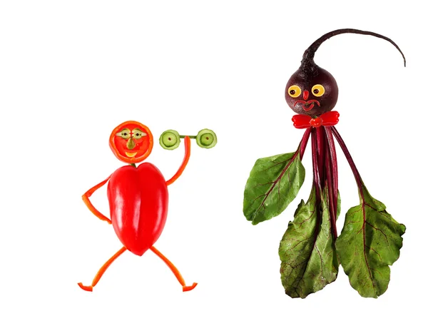 Funny portraits made ??from beet and pepper — Stock Photo, Image