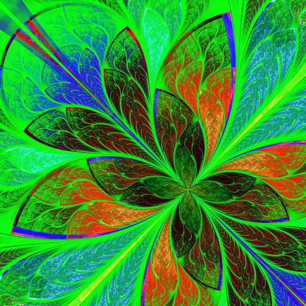 Beautiful multicolor fractal flower in stained glass window styl — Stock Photo, Image