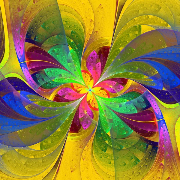 Multicolor beautiful fractal flower on yellow background. — Stock Photo, Image