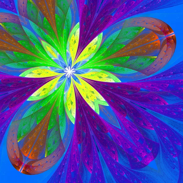 Multicolor bela flor fractal em verde, roxo e azul . — Fotografia de Stock