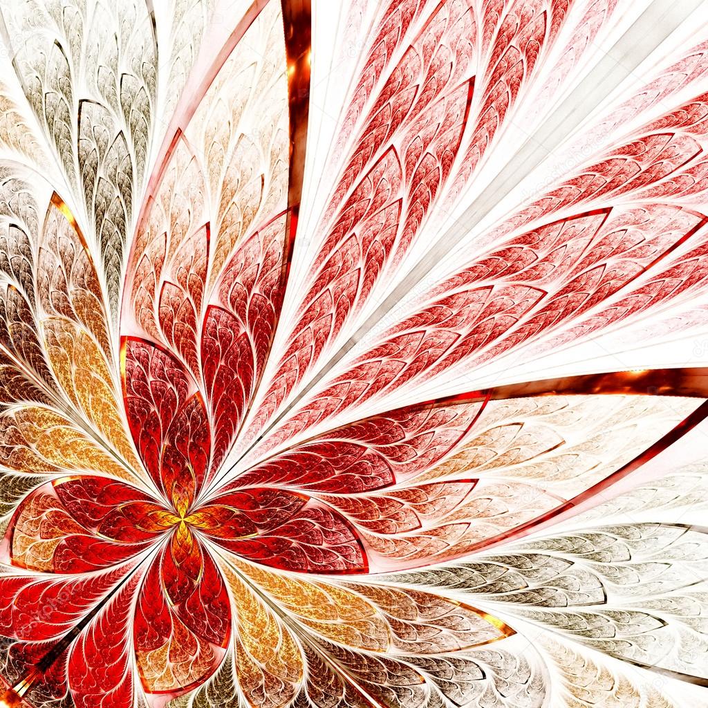 Beautiful fractal flower in yellow and red. Computer generated