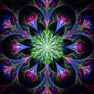 siyah, yeşil ve pembe çiçek güzel fractal. bilgisayar gen