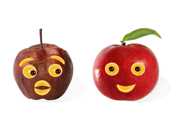 Creative food. Positive and negative portraits made ??from apple — Stock Photo, Image