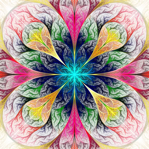 Hermosa flor fractal en rosa, azul y amarillo. Gen informático —  Fotos de Stock