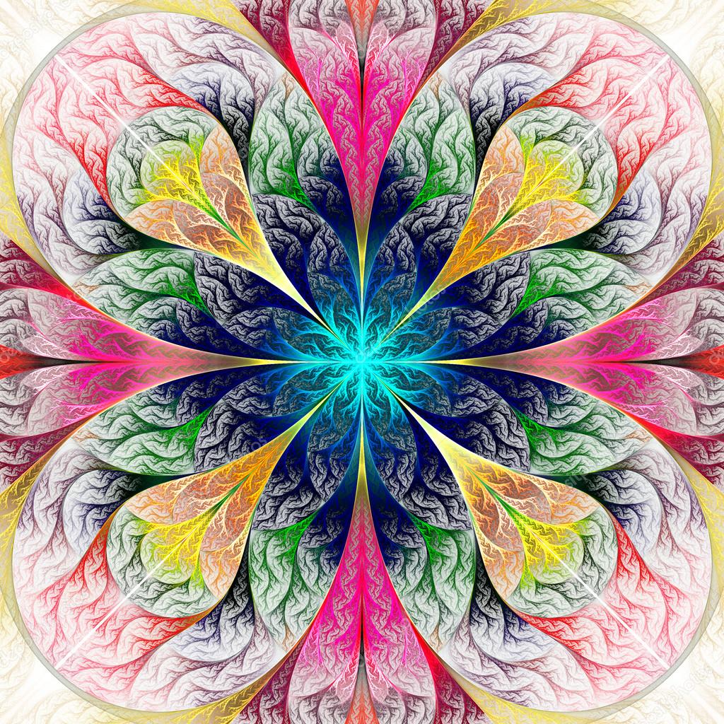 Beautiful fractal flower in pink, blue and yellow. Computer gene