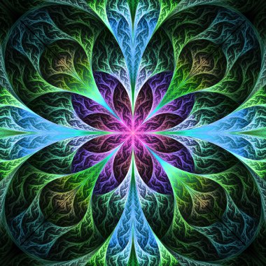 siyah, mavi ve pembe çiçek güzel fractal. bilgisayar gener