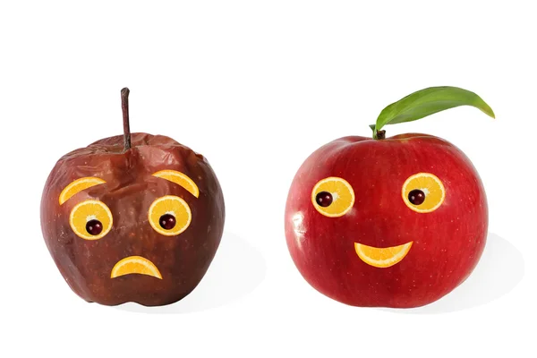 Creative food. Positive and negative portraits made ??from apple — Stock Photo, Image