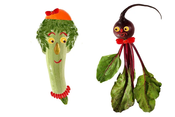 Grappige portret gemaakt?van courgette, suikerbieten en vruchten — Stockfoto