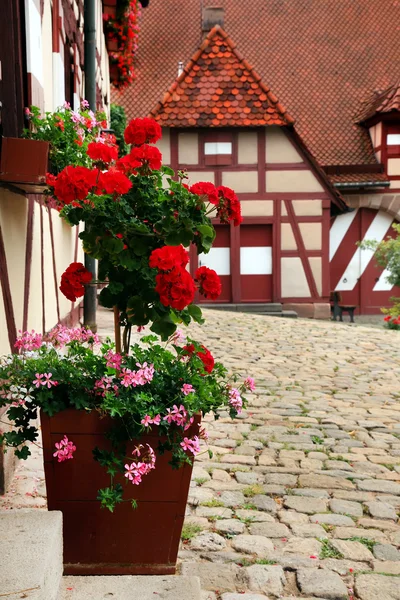 Nádvoří dekorace s květinami. Kaiserburg, součást císaře — Stock fotografie
