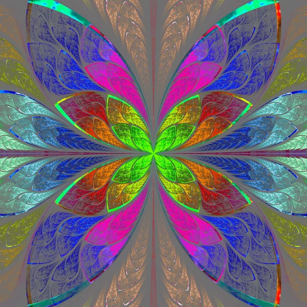Flor fractal multicolorida simétrica em estilo vitral. Co — Fotografia de Stock