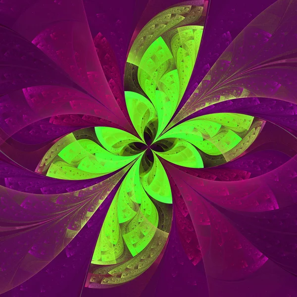 紫色で美しいフラクタル花と緑。コンピューターで生成されました。 — ストック写真