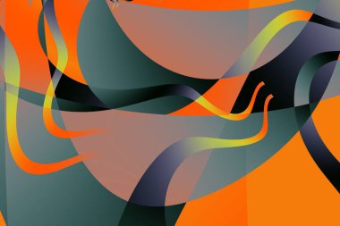 Renkli gradyan ile akıcı soyut arkaplan. Parlayan eğri büğrü renkli çizimler. Organik şekiller. Yeşil, Turuncu, Mavi. Yaratıcı tasarım için sanat.