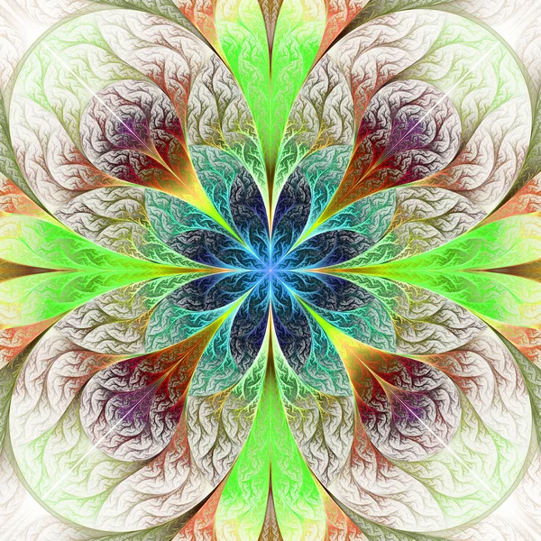 Bela flor fractal em marrom, azul e verde. Gene do computador — Fotografia de Stock