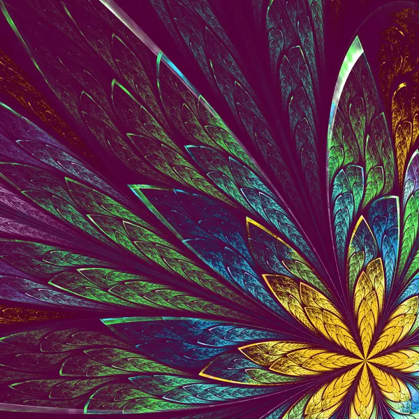 Beautiful fractal flower in green and yellow. Computer generated — Stock Photo, Image