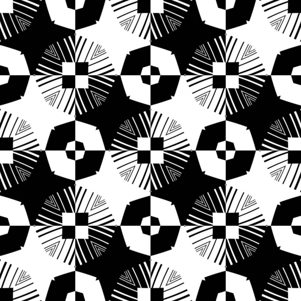 装飾的な幾何学的要素を持つ抽象的なシームレスパターン 黒と白の飾り モダンなスタイリッシュなテクスチャを繰り返します タペストリー カーペット ベッドスプレッド ファブリック セラミックタイル 枕のための素晴らしい — ストック写真
