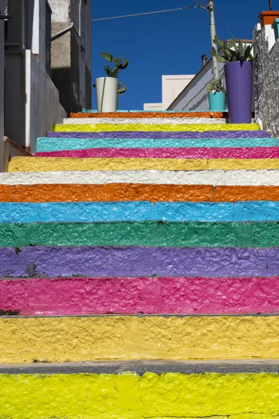 Una Escalera Colores Isla Lampedusa Imagen De Stock