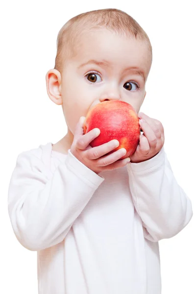 Menina bebê comer comida saudável isolado — Fotografia de Stock