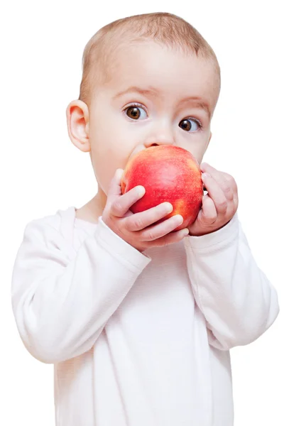 Bebé comiendo alimentos saludables aislado — Foto de Stock