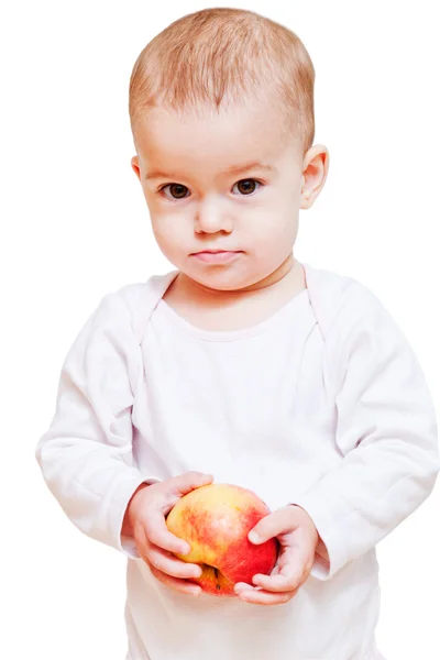 Baby girl with healthy food isolated — Stock Photo, Image