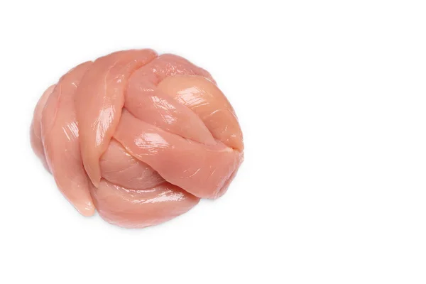 Close-up de filé interno de frango fresco em um fundo isolado.Close-up de carne de galinha.Filetes de peito interior de frango saudável mini . — Fotografia de Stock