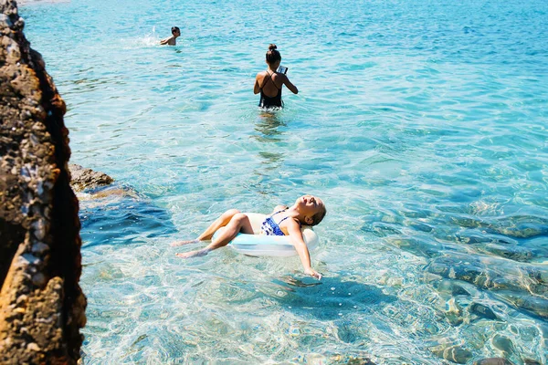 Beach Holidays Vacation Children Inflatable Rings Warm Sea Child Having — Stockfoto