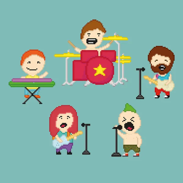 Pixel rock band — Stock Vector