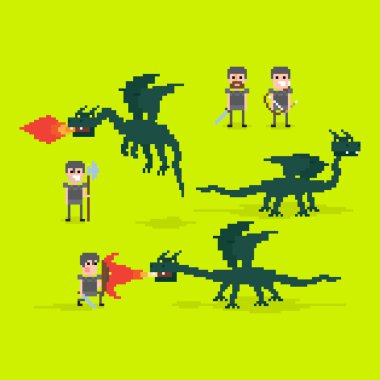 Pixel Dragon And Warriors clipart