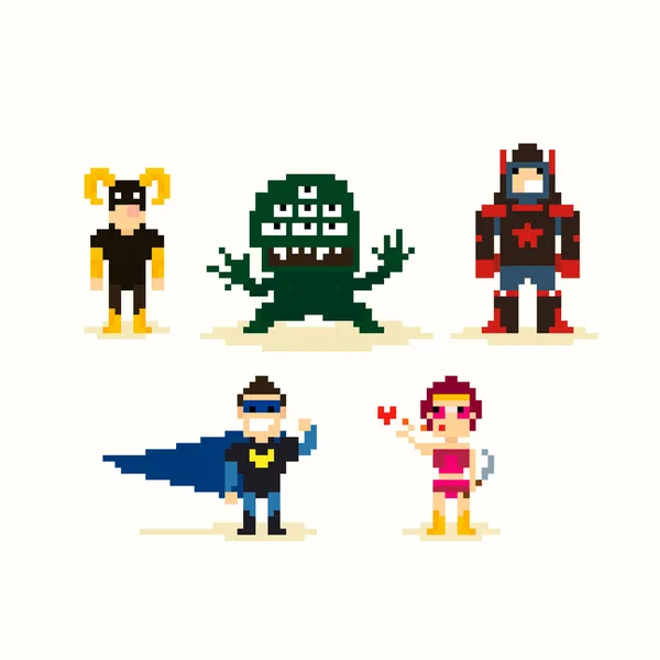 Pixel Superheroes — Stockvector