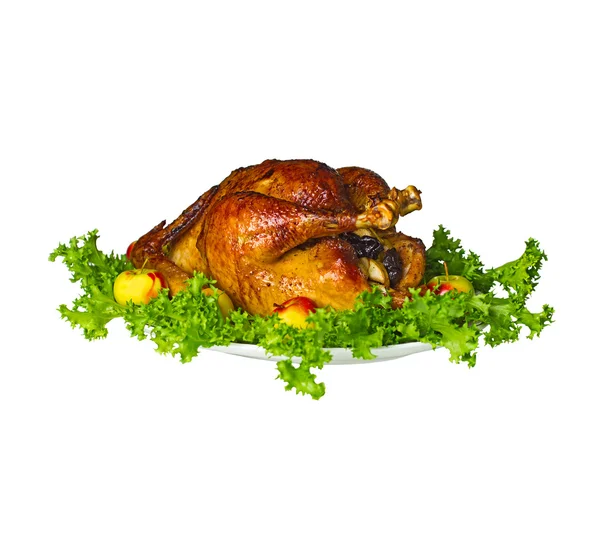 Whole roast stuffed chicken . Isolated. Stock Picture