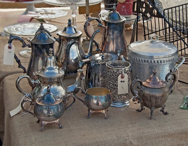 Vintage silver plated tea and coffee pots — Stock Photo, Image