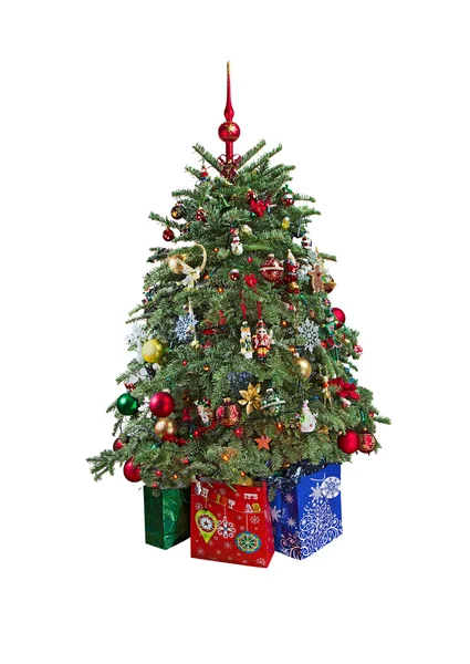 Vánoční stromeček s ozdobami. samostatný. — Stock fotografie