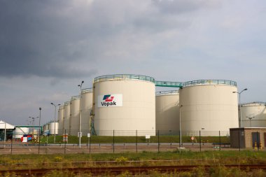 Oil and chemical storage tanks of Vopak in Rotterdam harbor in the Netherlands clipart