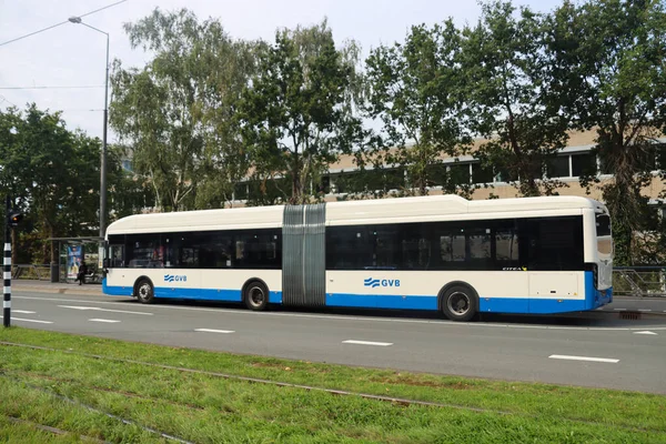 Синій Білий Міський Автобус Vdl Станції Амстердам Zuid Під Управлінням — стокове фото